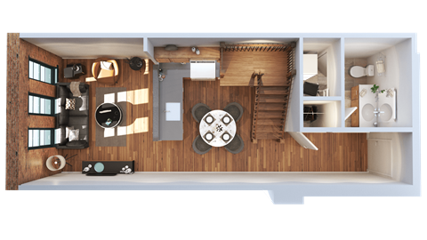 Floor plan for 2 beds, 1.5 baths, 815 sqft